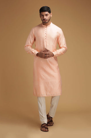 Chatenya Mittal-Peach Self Kurta-INDIASPOPUP.COM