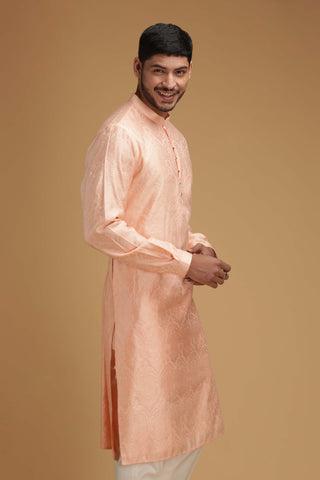 Chatenya Mittal-Peach Self Kurta-INDIASPOPUP.COM