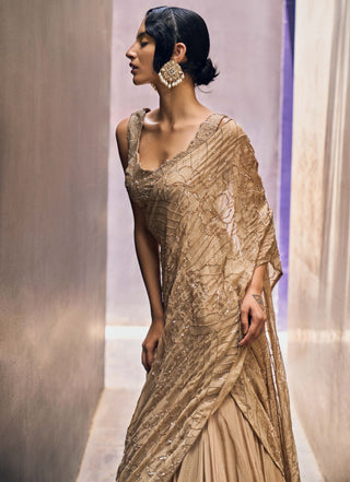 Charu & Vasundhara-Regan Beige Lehenga Saree Set-INDIASPOPUP.COM