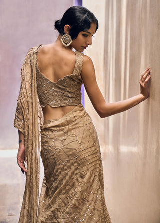 Charu & Vasundhara-Regan Beige Lehenga Saree Set-INDIASPOPUP.COM