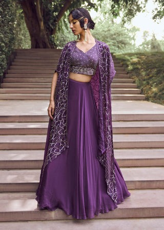 Charu & Vasundhara-Rahila Purple Kimono With Skirt And Blouse-INDIASPOPUP.COM