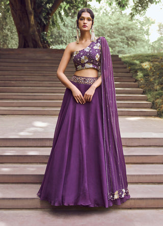 Charu & Vasundhara-Rida Purple Embroidered Skirt Set-INDIASPOPUP.COM