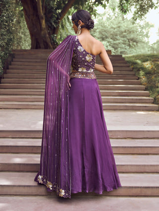 Charu & Vasundhara-Rida Purple Embroidered Skirt Set-INDIASPOPUP.COM