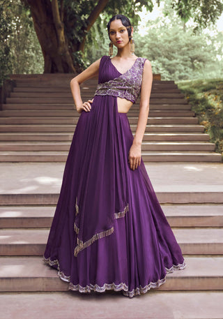 Charu & Vasundhara-Rupanzel Purple Jacket Lehenga Set-INDIASPOPUP.COM