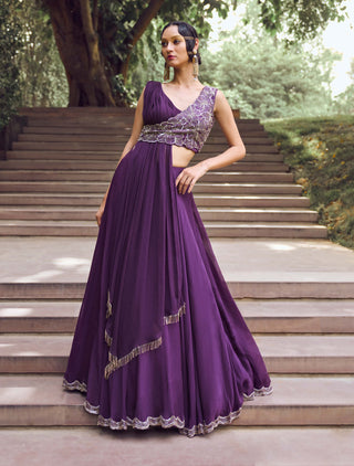 Charu & Vasundhara-Rupanzel Purple Jacket Lehenga Set-INDIASPOPUP.COM