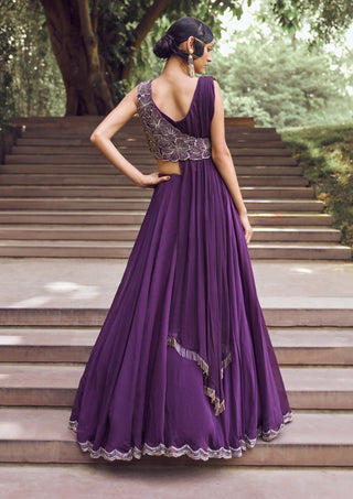 Charu & Vasundhara-Rupanzel Purple Jacket Lehenga Set-INDIASPOPUP.COM