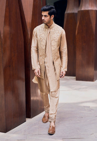 Charu & Vasundhara-Rahil Beige Bundi Kurta Set-INDIASPOPUP.COM