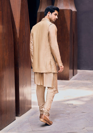 Charu & Vasundhara-Rahil Beige Bundi Kurta Set-INDIASPOPUP.COM