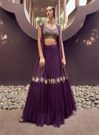 Charu & Vasundhara-Rujala Purple Jacket With Lehenga And Blouse-INDIASPOPUP.COM