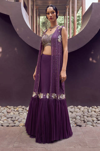 Charu & Vasundhara-Rujala Purple Jacket With Lehenga And Blouse-INDIASPOPUP.COM