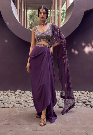 Charu & Vasundhara-Roselyne Purple Skirt With Blouse-INDIASPOPUP.COM