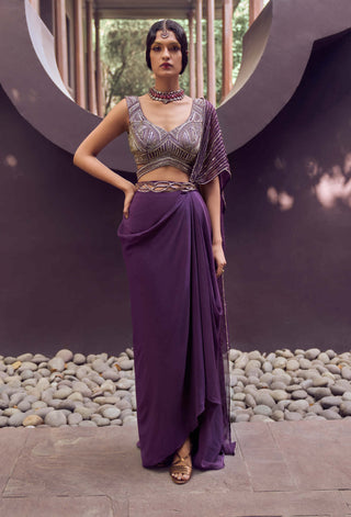 Charu & Vasundhara-Roselyne Purple Skirt With Blouse-INDIASPOPUP.COM