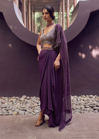 Charu & Vasundhara-Roselyne Purple Skirt With Blouse-INDIASPOPUP.COM