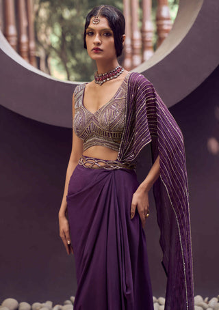 Charu & Vasundhara-Roselyne Purple Skirt With Blouse-INDIASPOPUP.COM