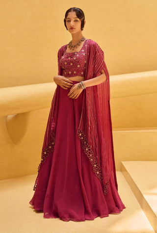 Charu & Vasundhara-Rosalee Pink Kimono With Lehenga And Blouse-INDIASPOPUP.COM