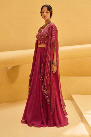 Charu & Vasundhara-Rosalee Pink Kimono With Lehenga And Blouse-INDIASPOPUP.COM