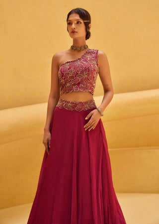 Charu & Vasundhara-Raquel Raspberry Belt Skirt With Top-INDIASPOPUP.COM