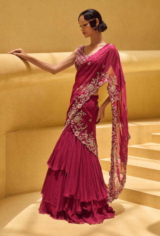 Charu & Vasundhara-Ramena Raspberry Saree Set-INDIASPOPUP.COM