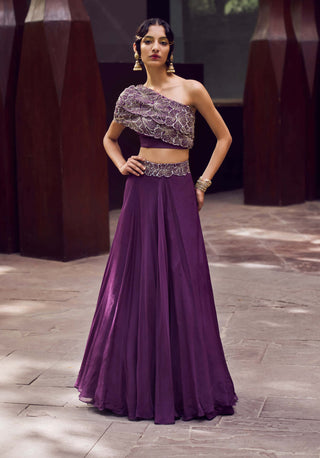 Charu & Vasundhara-Rihanna Purple Lehenga Set-INDIASPOPUP.COM