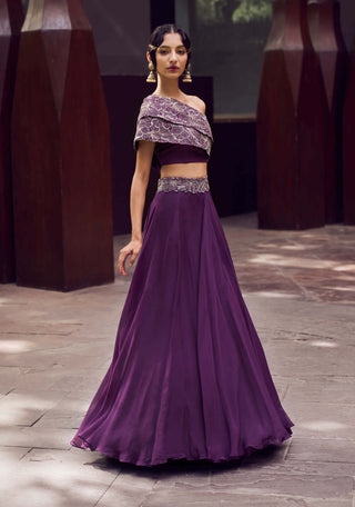 Charu & Vasundhara-Rihanna Purple Lehenga Set-INDIASPOPUP.COM