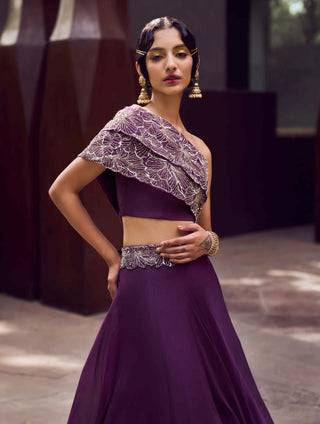 Charu & Vasundhara-Rihanna Purple Lehenga Set-INDIASPOPUP.COM