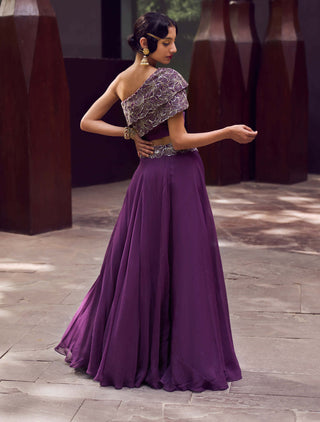 Charu & Vasundhara-Rihanna Purple Lehenga Set-INDIASPOPUP.COM