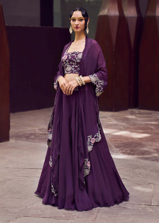 Charu & Vasundhara-Ryley Purple Cape With Skirt And Blouse-INDIASPOPUP.COM