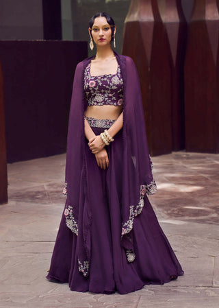 Charu & Vasundhara-Ryley Purple Cape With Skirt And Blouse-INDIASPOPUP.COM