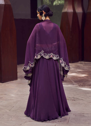 Charu & Vasundhara-Ryley Purple Cape With Skirt And Blouse-INDIASPOPUP.COM