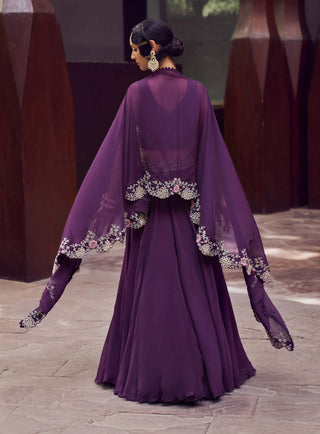 Charu & Vasundhara-Ryley Purple Cape With Skirt And Blouse-INDIASPOPUP.COM