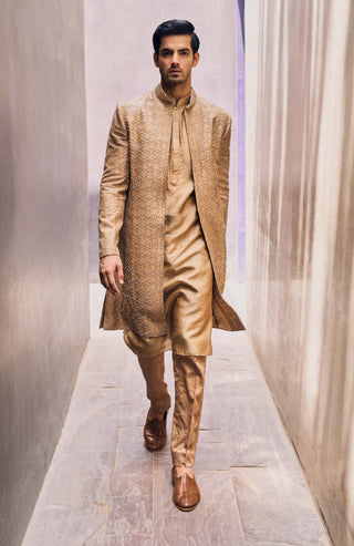 Charu & Vasundhara-Rafeal Beige Jacket With Kurta And Pant-INDIASPOPUP.COM