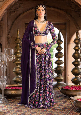 Chhavvi Aggarwal-Purple Printed Lehenga Set-INDIASPOPUP.COM