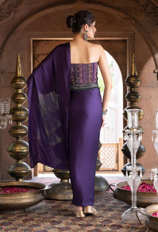 Chhavvi Aggarwal-Purple Sari Gown With Belt-INDIASPOPUP.COM