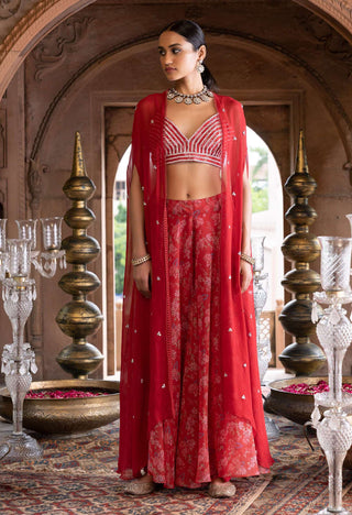 Chhavvi Aggarwal-Red Embroidered Sharara With Blouse And Cape-INDIASPOPUP.COM