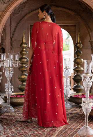 Chhavvi Aggarwal-Red Embroidered Sharara With Blouse And Cape-INDIASPOPUP.COM