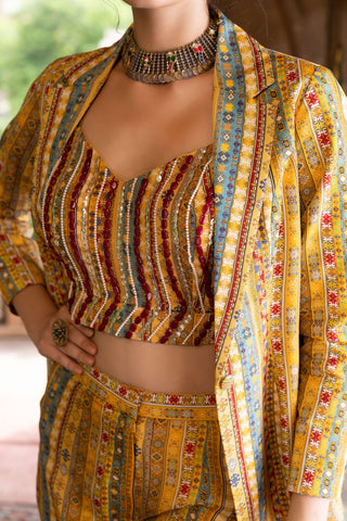 Chhavvi Aggarwal-Yellow Printed Pant Suit With Inner-INDIASPOPUP.COM