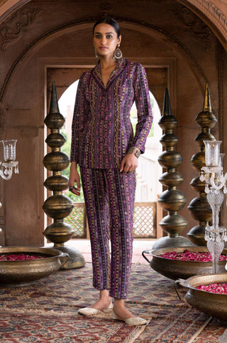 Chhavvi Aggarwal-Purple Printed Blazer With Pant-INDIASPOPUP.COM