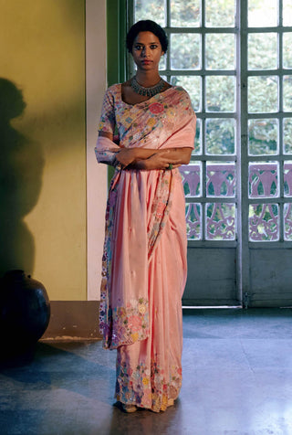 Mishru-Pink Flora Ayana Saree Set-INDIASPOPUP.COM
