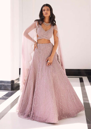 Charu & Vasundhara-Eluna Lilac Pink Embroidered Lehenga Set-INDIASPOPUP.COM