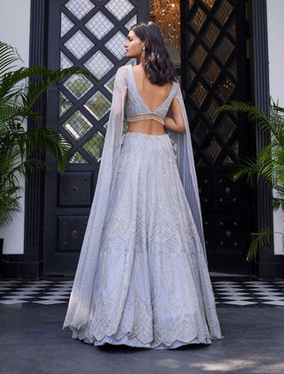 Charu & Vasundhara-Ella Powder Blue Lehenga With Draped Blouse-INDIASPOPUP.COM