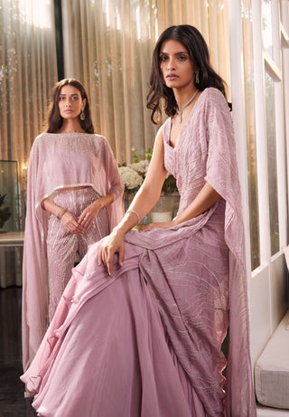 Charu & Vasundhara-Eartha Lilac Pink Lehenga Sari With Blouse-INDIASPOPUP.COM