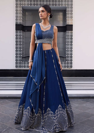 Charu & Vasundhara-Ezra Electric Blue Diamond Lehenga Set-INDIASPOPUP.COM