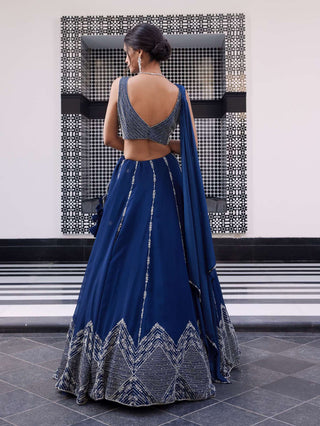 Charu & Vasundhara-Ezra Electric Blue Diamond Lehenga Set-INDIASPOPUP.COM