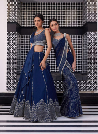 Charu & Vasundhara-Ezra Electric Blue Diamond Lehenga Set-INDIASPOPUP.COM