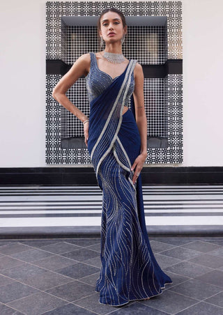 Charu & Vasundhara-Eliza Electric Blue Fish Cut Sari With Blouse-INDIASPOPUP.COM