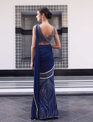 Charu & Vasundhara-Eliza Electric Blue Fish Cut Sari With Blouse-INDIASPOPUP.COM