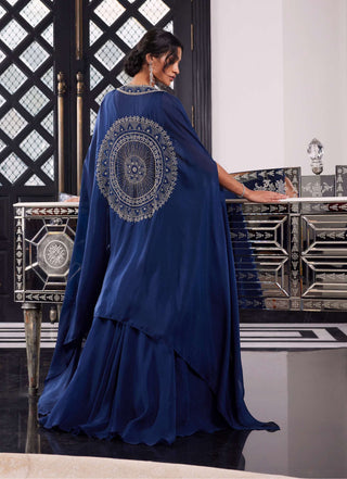 Charu & Vasundhara-Erin Electric Blue Skirt And Cape Set-INDIASPOPUP.COM