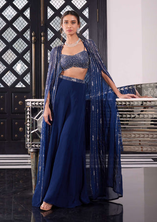 Charu & Vasundhara-Esme Electric Blue Sharara Cape Set-INDIASPOPUP.COM