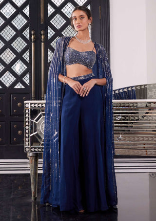 Charu & Vasundhara-Esme Electric Blue Sharara Cape Set-INDIASPOPUP.COM