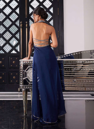 Charu & Vasundhara-Ember Electric Blue Cape And Skirt Set-INDIASPOPUP.COM